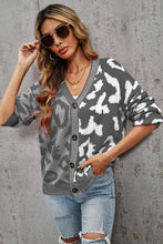 Load image into Gallery viewer, Leopard Button Front Ribbed Trim Cardigan
