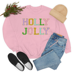 Faux Chenille Holly Jolly Unisex Heavy Blend™ Crewneck Sweatshirt