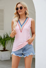 Load image into Gallery viewer, Contrast V-Neck Eyelet Tank
