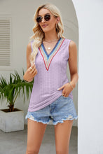 Load image into Gallery viewer, Contrast V-Neck Eyelet Tank
