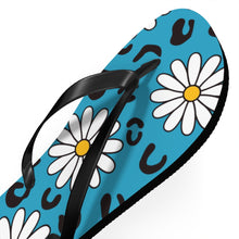 Load image into Gallery viewer, Leopard Daisy Teal Flip Flops
