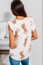 Load image into Gallery viewer, Ruffled Tiger Print Cap Sleeve Blouse
