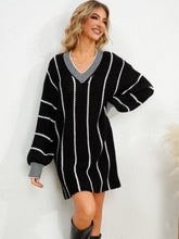 Load image into Gallery viewer, Striped V-Neck Long Sleeve Mini Dress
