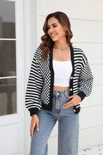 Load image into Gallery viewer, Button-Down Stripe &amp; Plaid Contrast Pattern Cardigan
