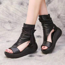 Load image into Gallery viewer, PU Leather Open Toe Wedge Sandals
