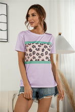 Load image into Gallery viewer, Leopard Color Block Side Slit Tee
