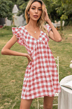 Load image into Gallery viewer, Plaid Butterfly Sleeve Deep V Dress
