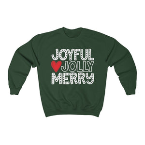 Joyful Jolly Merry White Font Unisex Heavy Blend™ Crewneck Sweatshirt