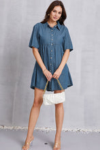 Load image into Gallery viewer, Button Up Collared Neck Tiered Denim Dress
