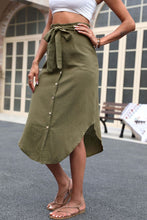 Load image into Gallery viewer, Tie Belt Frill Trim Buttoned Skirt
