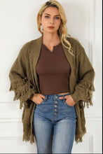 Load image into Gallery viewer, Cable-Knit Fringe Pocketed Cardigan
