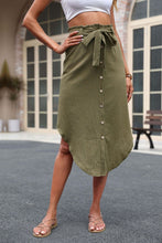 Load image into Gallery viewer, Tie Belt Frill Trim Buttoned Skirt
