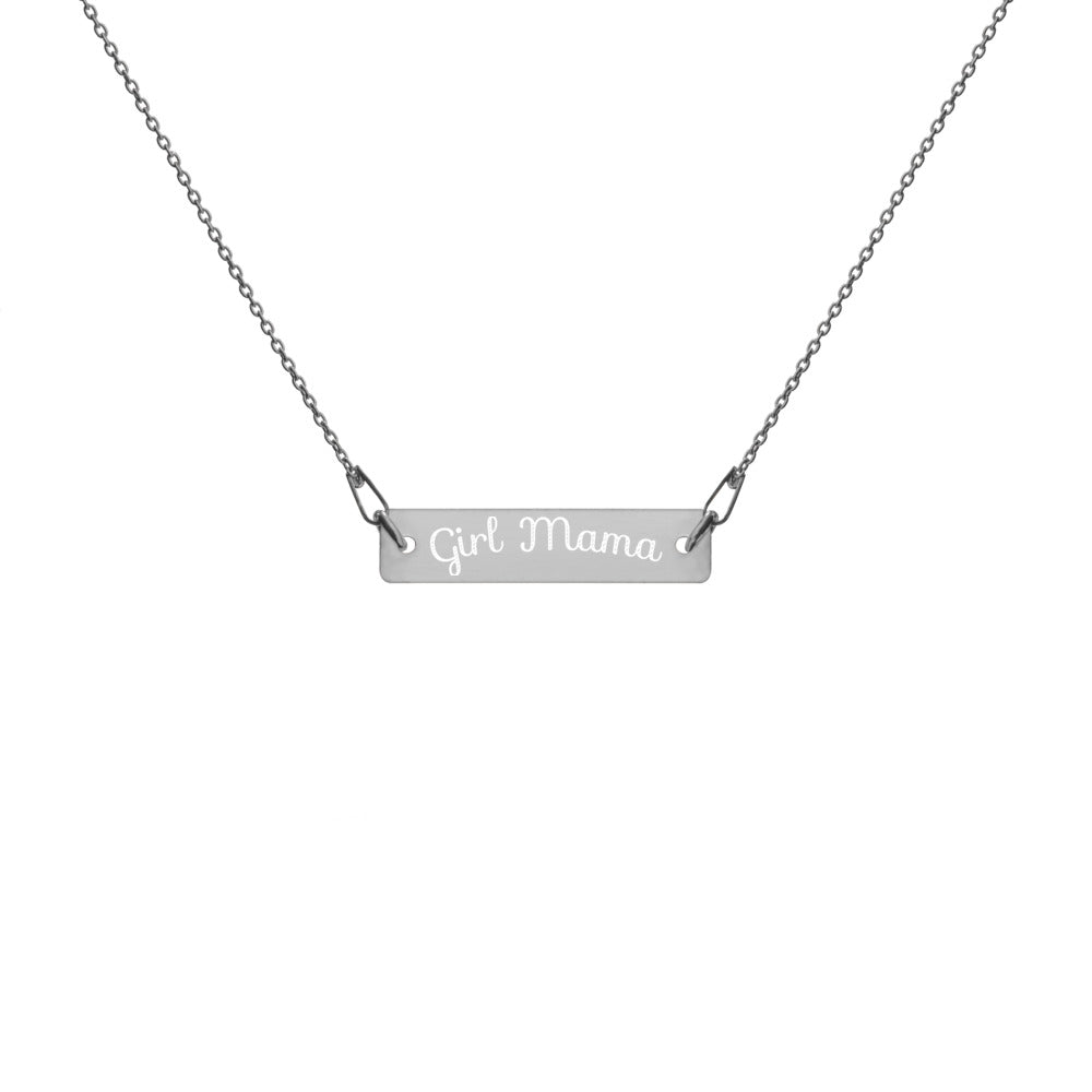 Girl Mama Mothers Day Engraved Silver Bar Chain Necklace