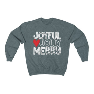 Joyful Jolly Merry White Font Unisex Heavy Blend™ Crewneck Sweatshirt