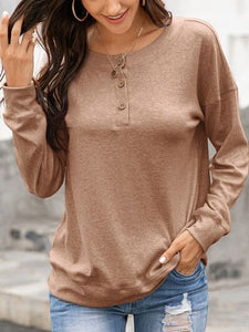 Quarter Button Dropped Shoulder Blouse