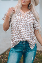 Load image into Gallery viewer, Leopard Buttoned Short Flounce Sleeve T-Shirt
