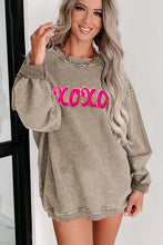 Load image into Gallery viewer, XOXO Sequin Round Neck Dropped Shoulder Sweatshirt
