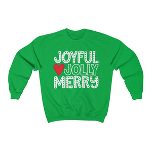 Joyful Jolly Merry White Font Unisex Heavy Blend™ Crewneck Sweatshirt