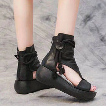 Load image into Gallery viewer, PU Leather Open Toe Wedge Sandals
