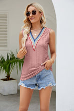 Load image into Gallery viewer, Contrast V-Neck Eyelet Tank
