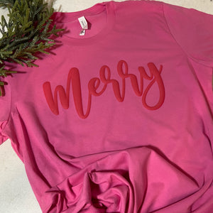 Red Puffy Merry Pink Tee