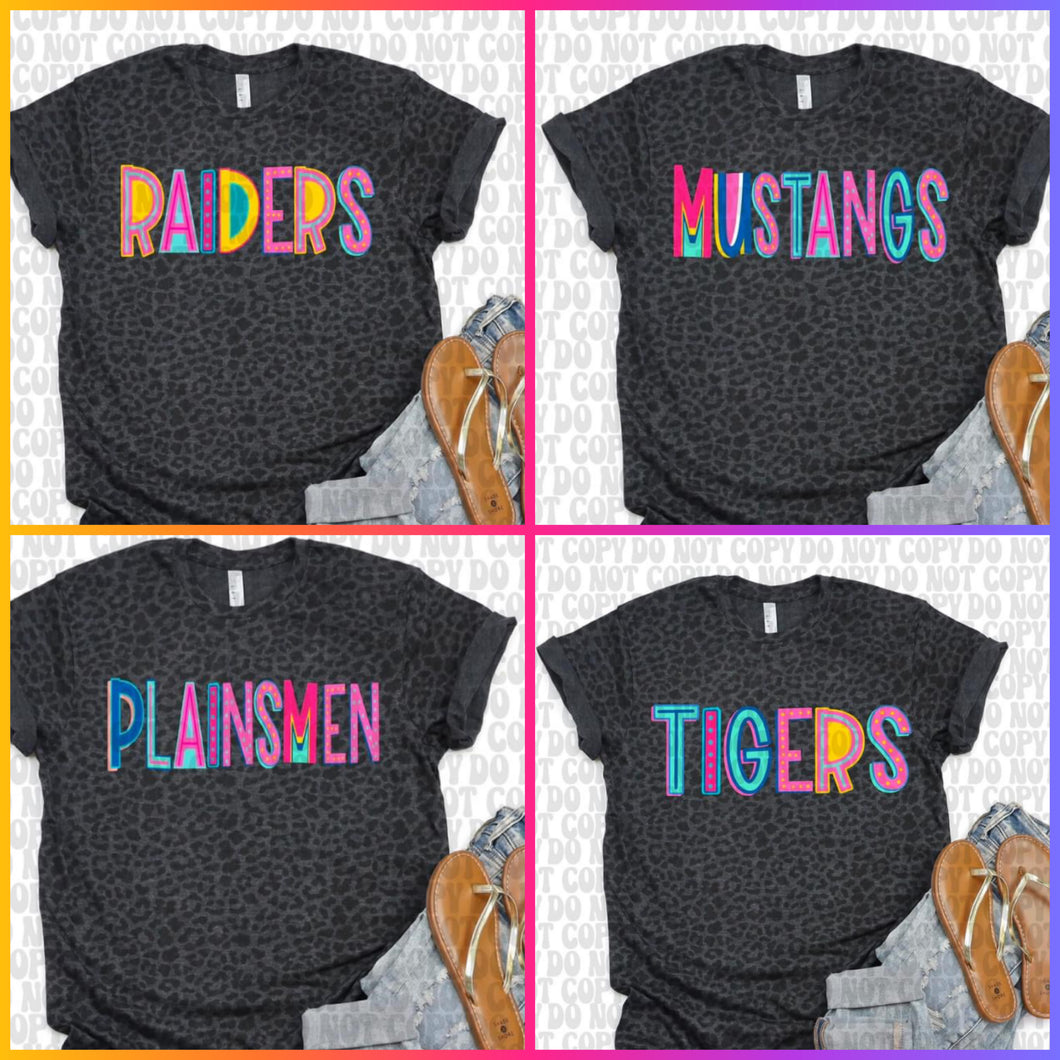 Leopard Colorful Letter Mascot Tee