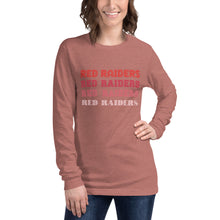 Load image into Gallery viewer, Multi Red Raiders Font Bella Canvas Unisex Long Sleeve Tee
