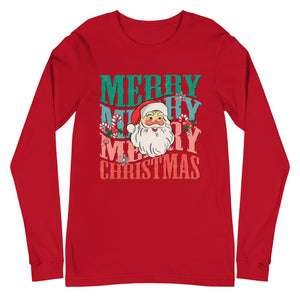 Merry Christmas Santa Head Unisex Long Sleeve Tee