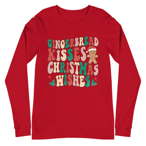 Gingerbread Kisses Christmas Wishes Bella Canvas Unisex Long Sleeve Tee