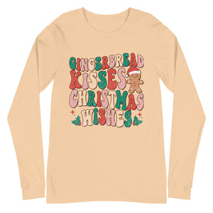 Gingerbread Kisses Christmas Wishes Bella Canvas Unisex Long Sleeve Tee