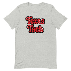 Retro Leopard Texas Tech Font Bella Canvas Short-sleeve unisex t-shirt