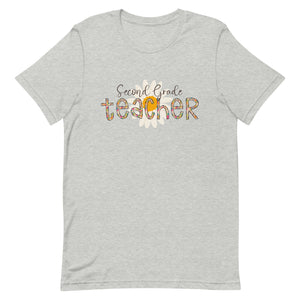Second Grade Teacher Leopard Floral Bella Canvas Unisex t-shirt