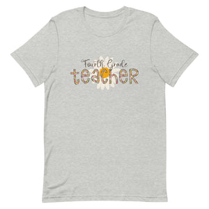 Fourth Grade Teacher Leopard Floral Bella Canvas Unisex t-shirt