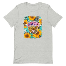 Load image into Gallery viewer, Sunflower Highland Cow Bella Canvas Unisex t-shirt
