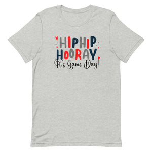 Hip Hip Hooray Its Game Day Red Bella Canvas Unisex t-shirt