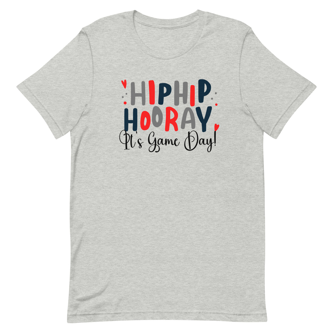 Hip Hip Hooray Its Game Day Red Bella Canvas Unisex t-shirt