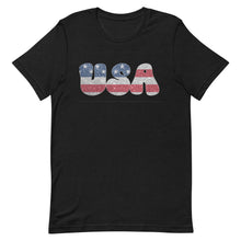 Load image into Gallery viewer, Faux Glitter USA Fourth of July Flag Bella Canvas Short-sleeve unisex t-shirt
