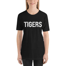 Load image into Gallery viewer, White Distressed Tigers Font Bella Canvas Unisex t-shirt
