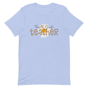 Fourth Grade Teacher Leopard Floral Bella Canvas Unisex t-shirt