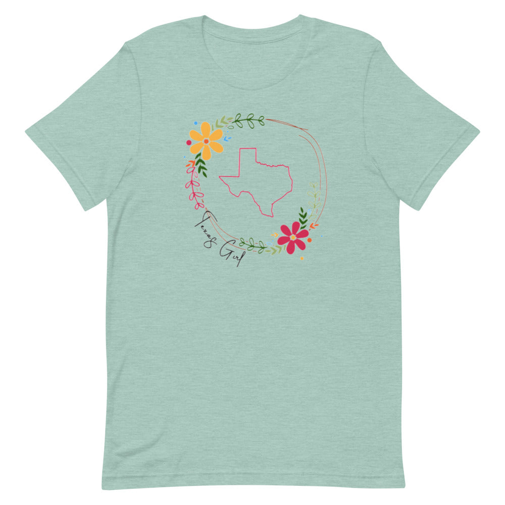 Texas Girl Floral Wreath Bella Canvas Short-sleeve unisex t-shirt