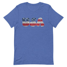 Load image into Gallery viewer, Faux Glitter USA Fourth of July Flag Bella Canvas Short-sleeve unisex t-shirt
