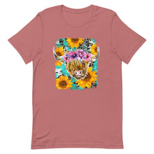 Load image into Gallery viewer, Sunflower Highland Cow Bella Canvas Unisex t-shirt
