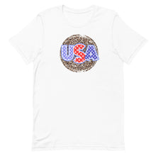 Load image into Gallery viewer, Leopard USA Patriotic Star Circle Short-sleeve unisex t-shirt
