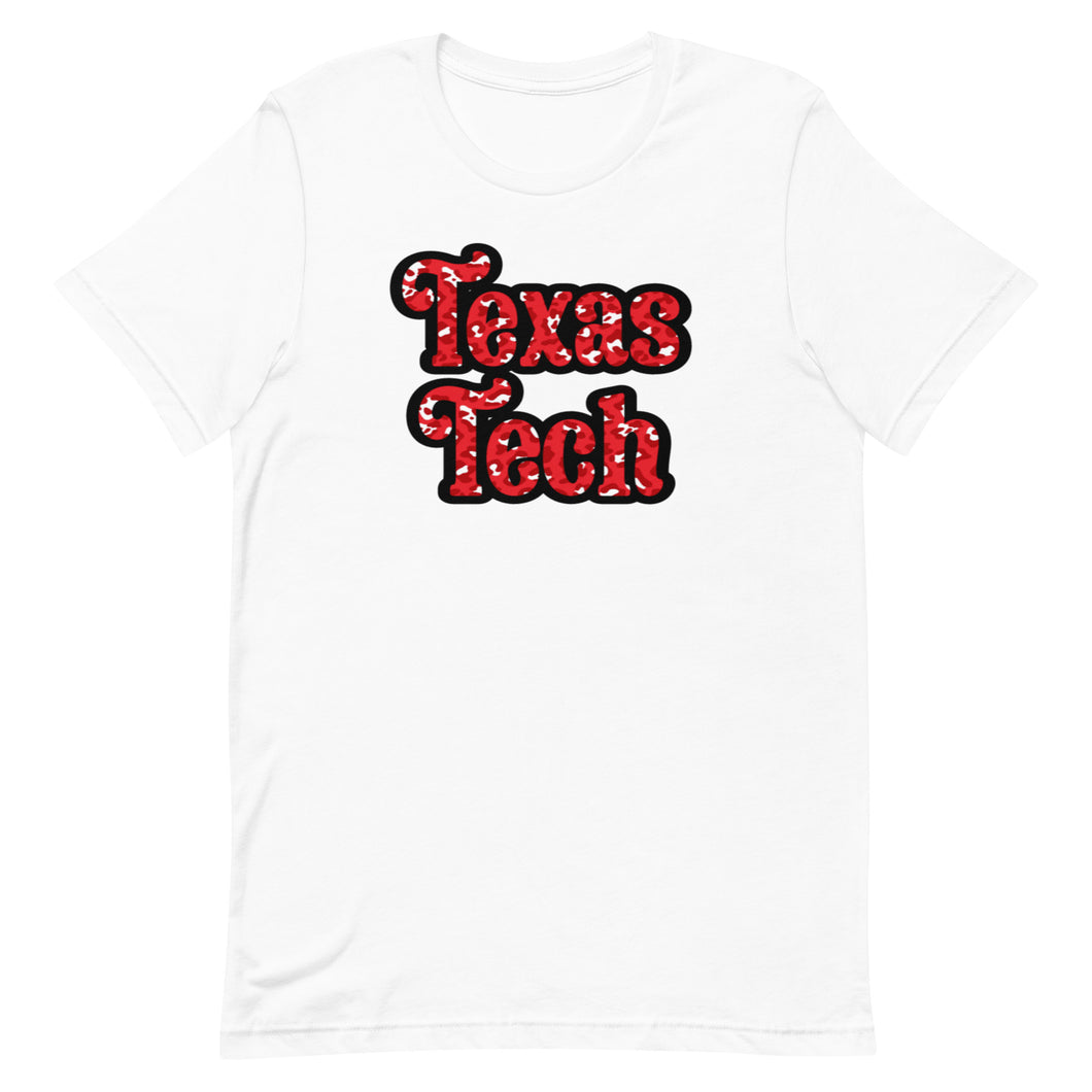 Retro Leopard Texas Tech Font Bella Canvas Short-sleeve unisex t-shirt