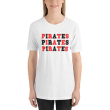 Load image into Gallery viewer, Pirates Varsity Red and Black Font Bella Canvas Unisex t-shirt
