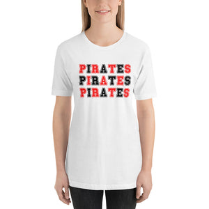 Pirates Varsity Red and Black Font Bella Canvas Unisex t-shirt