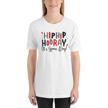 Load image into Gallery viewer, Hip Hip Hooray Its Game Day Red Bella Canvas Unisex t-shirt
