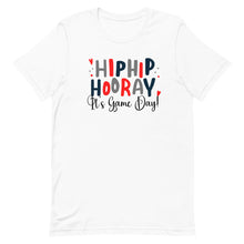 Load image into Gallery viewer, Hip Hip Hooray Its Game Day Red Bella Canvas Unisex t-shirt
