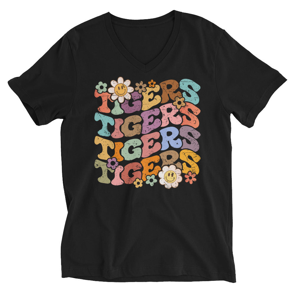 Groovy Tiger V neck Bella canvas Unisex Short Sleeve V-Neck T-Shirt