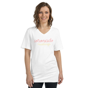 Coronado Mustangs Stitch V-Neck Bella Canvas Unisex Short Sleeve V-Neck T-Shirt